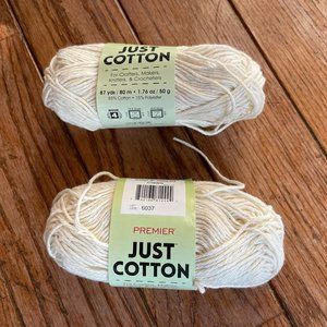 2 Small Skeins Premier Just Cotton Blend Yarn - Color Cream - 87 yds ea.